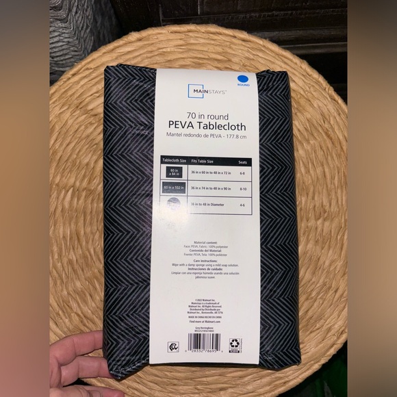 Mainstays Herringbone PEVA Tablecloth, Black, 70" Round..(NWT) - Picture 7 of 7